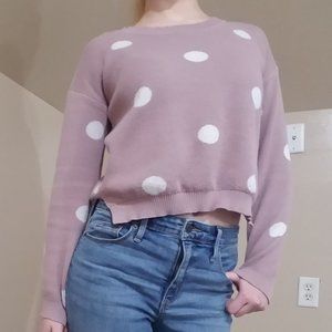 Pink Rose Vintage Polka Dot Crop Top Sweater